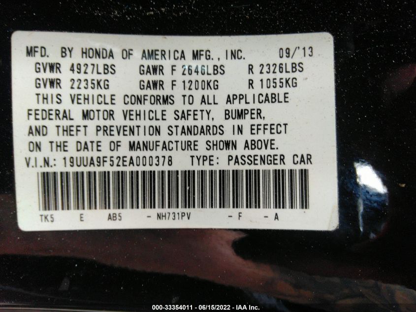 2014 ACURA TL TECH 19UUA9F52EA000378