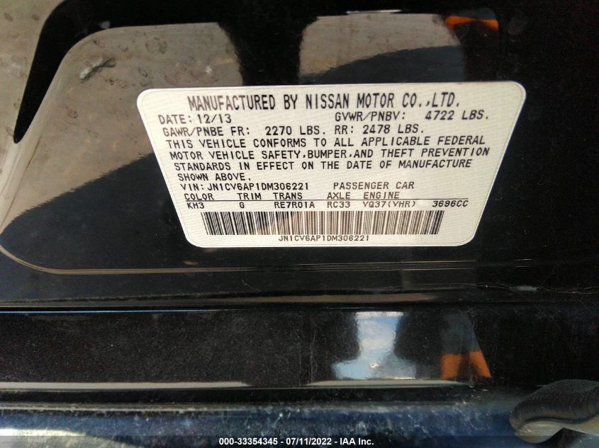 2013 INFINITI G37 SEDAN JOURNEY JN1CV6AP1DM306221