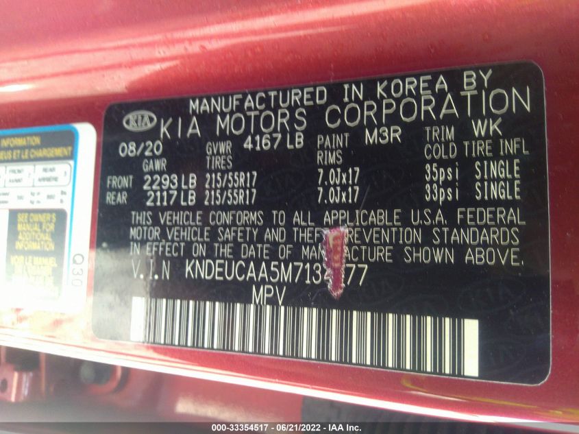 2021 KIA SELTOS S KNDEUCAA5M7134177