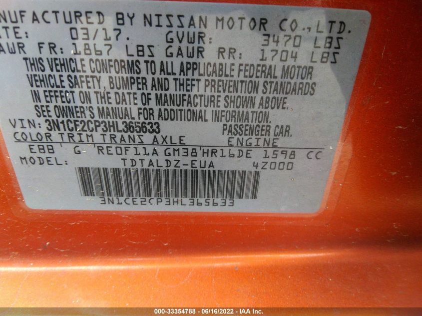 2017 NISSAN VERSA NOTE SV 3N1CE2CP3HL365633