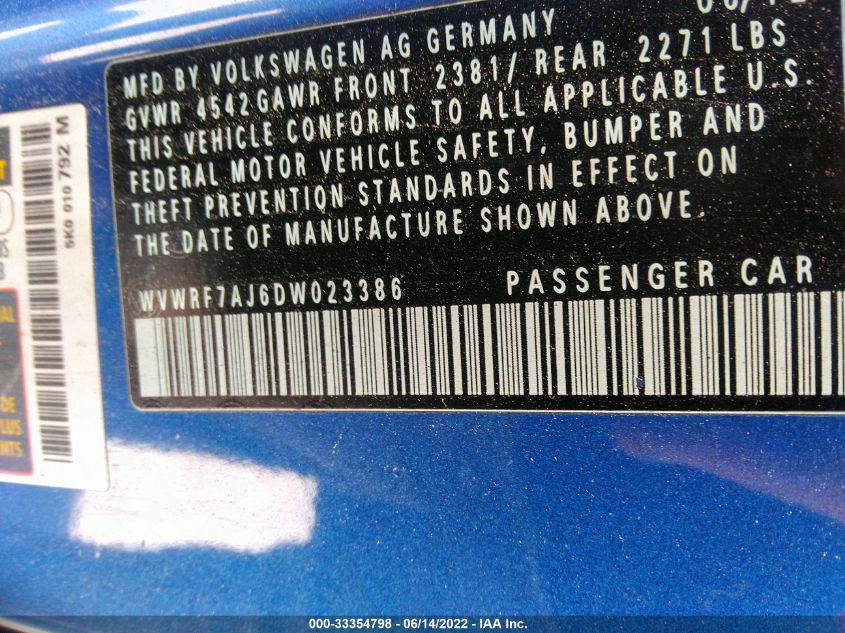 2013 VOLKSWAGEN GOLF R W/SUNROOF & NAVI WVWRF7AJ6DW023386