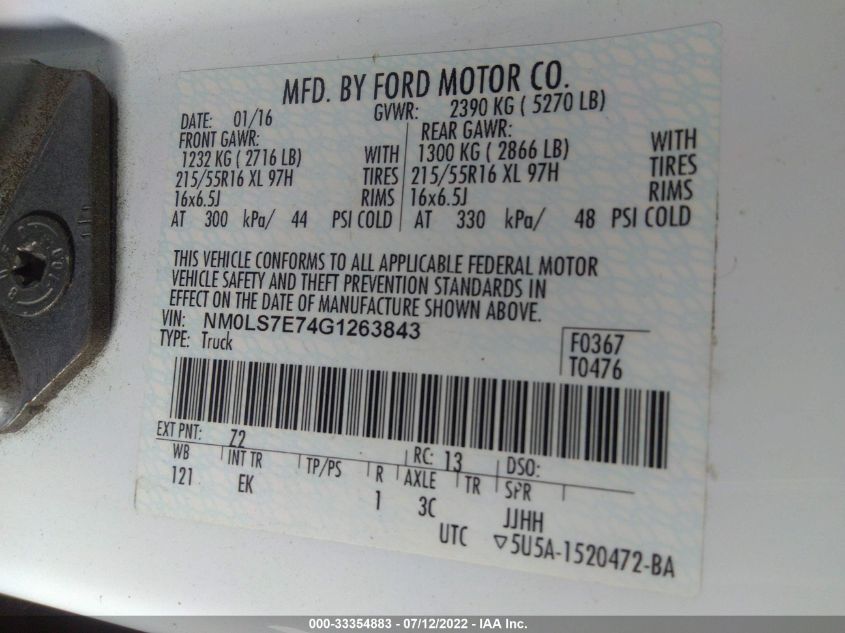 2016 FORD TRANSIT CONNECT XL NM0LS7E74G1263843