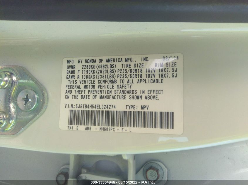 2014 ACURA RDX TECH PKG 5J8TB4H54EL024274