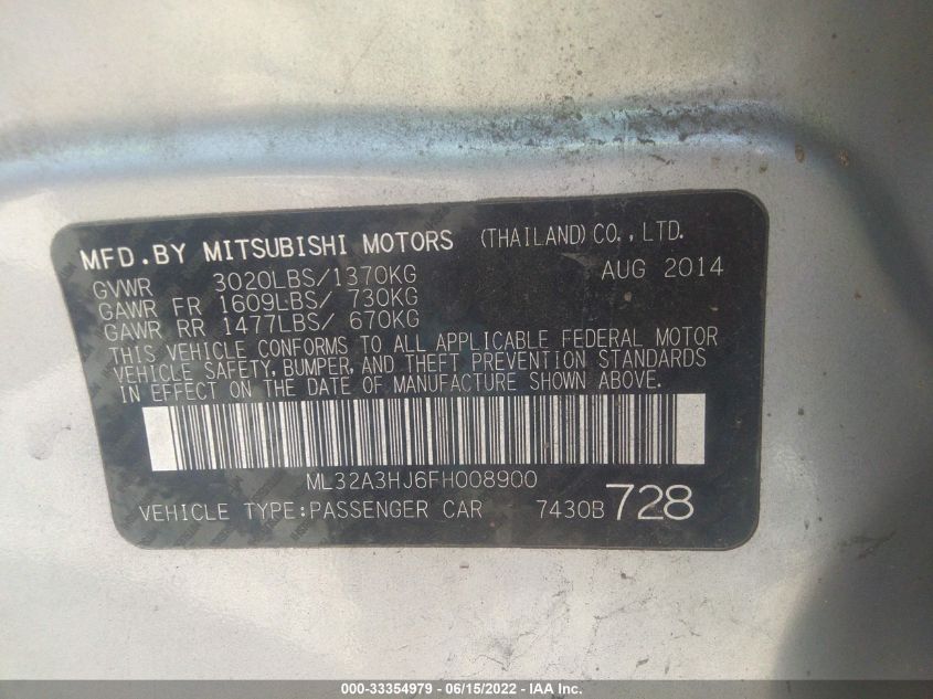 2015 MITSUBISHI MIRAGE DE/RF ML32A3HJ6FH008900