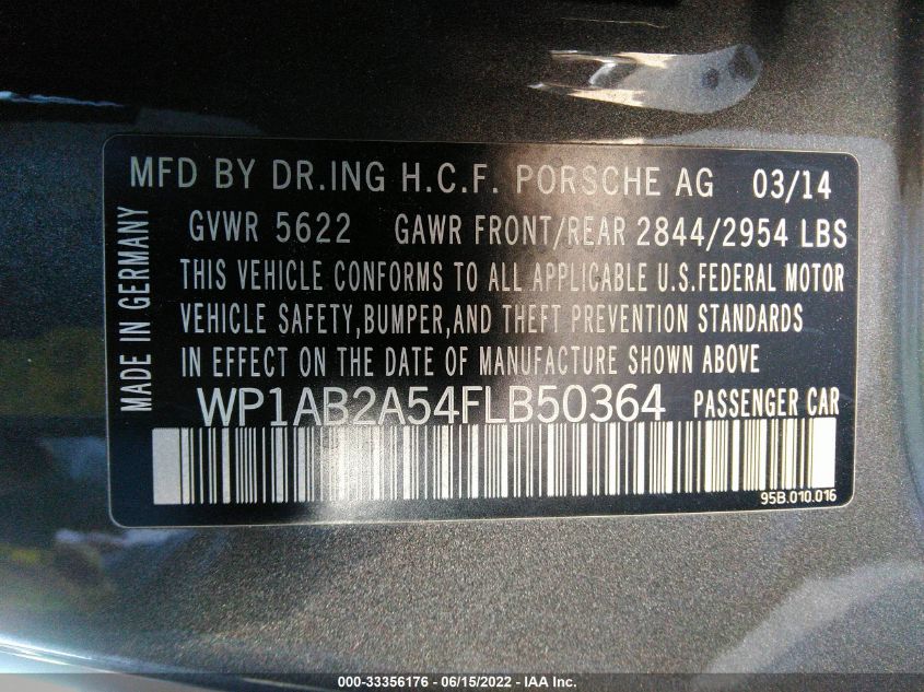 2015 PORSCHE MACAN S WP1AB2A54FLB50364