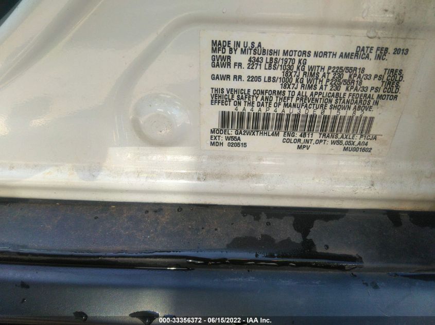 2013 MITSUBISHI OUTLANDER SPORT SE 4A4AP4AU3DE015182