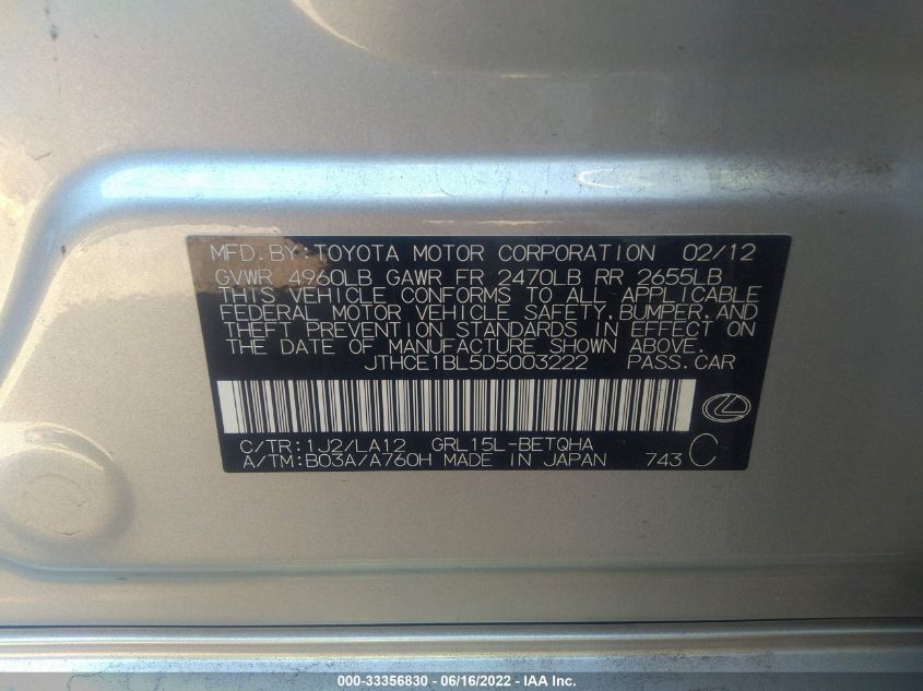 2013 LEXUS GS 350 JTHCE1BL5D5003222