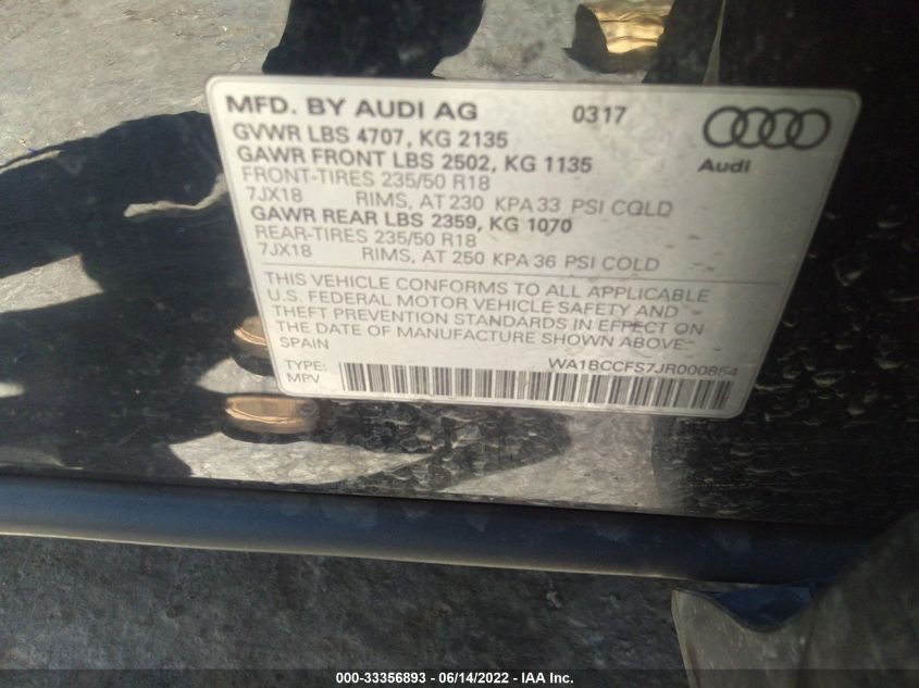 2018 AUDI Q3 PREMIUM/SPORT PREMIUM WA1BCCFS7JR000854