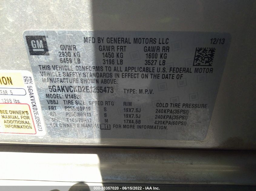 2014 BUICK ENCLAVE PREMIUM 5GAKVCKD2EJ255473