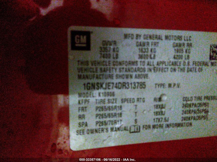 2013 CHEVROLET SUBURBAN K1500 LT 1GNSKJE74DR313785