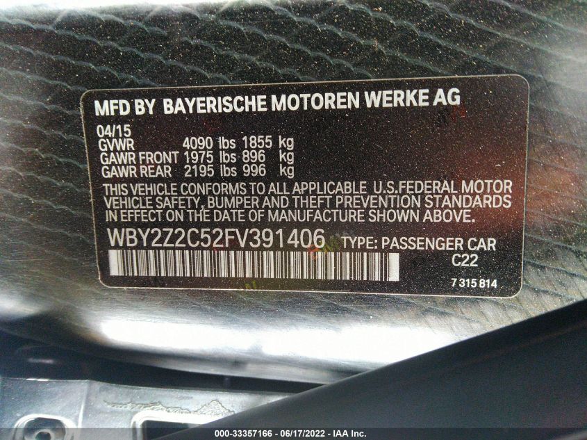 2015 BMW I8 WBY2Z2C52FV391406