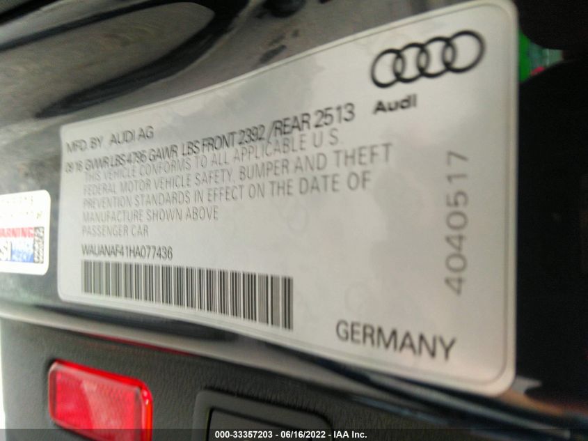2017 AUDI A4 PREMIUM WAUANAF41HA077436