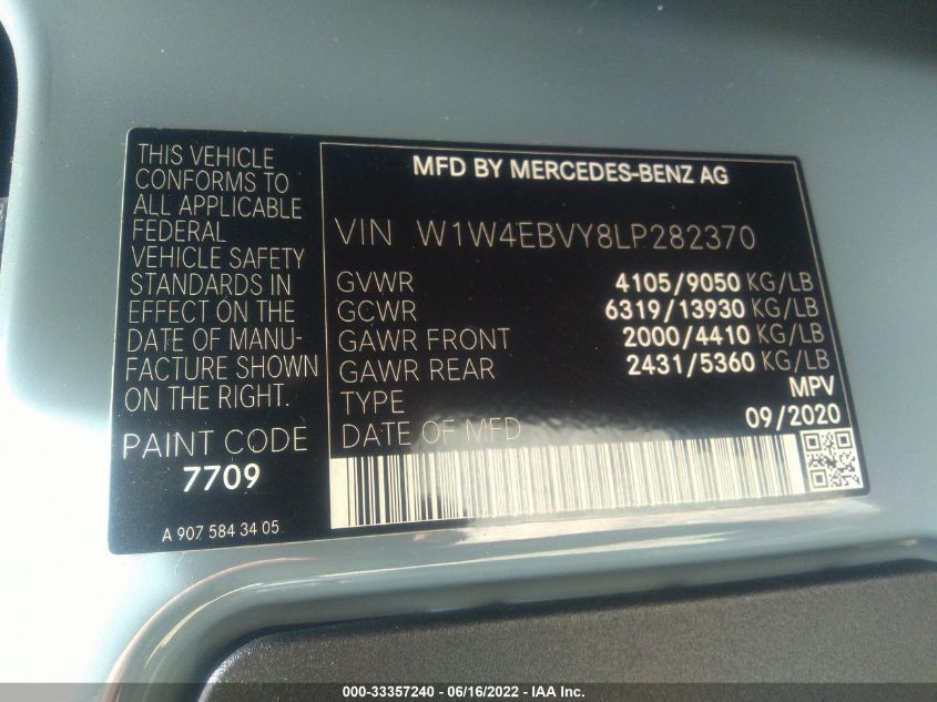 2020 MERCEDES-BENZ SPRINTER VAN W1W4EBVY8LP282370