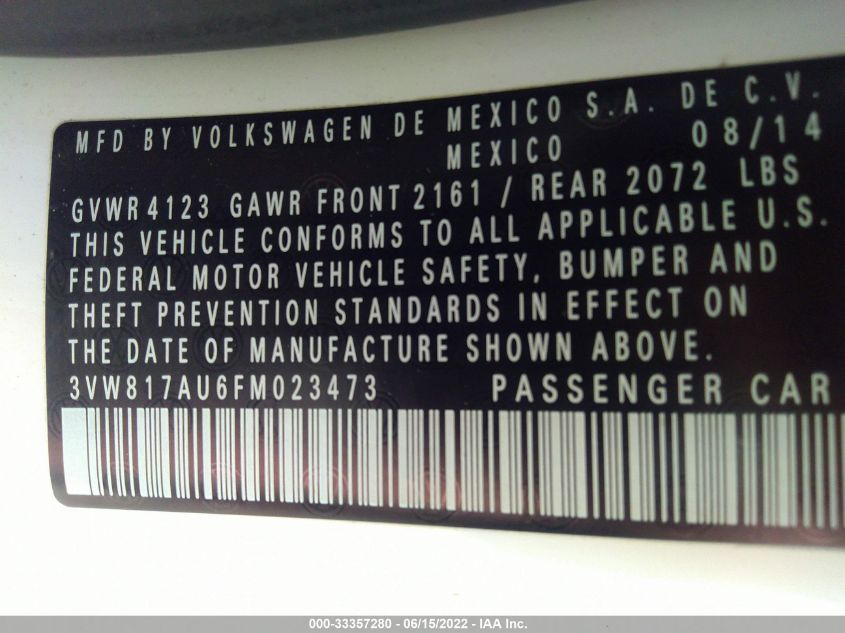 2015 VOLKSWAGEN GOLF LAUNCH EDITION 3VW817AU6FM023473