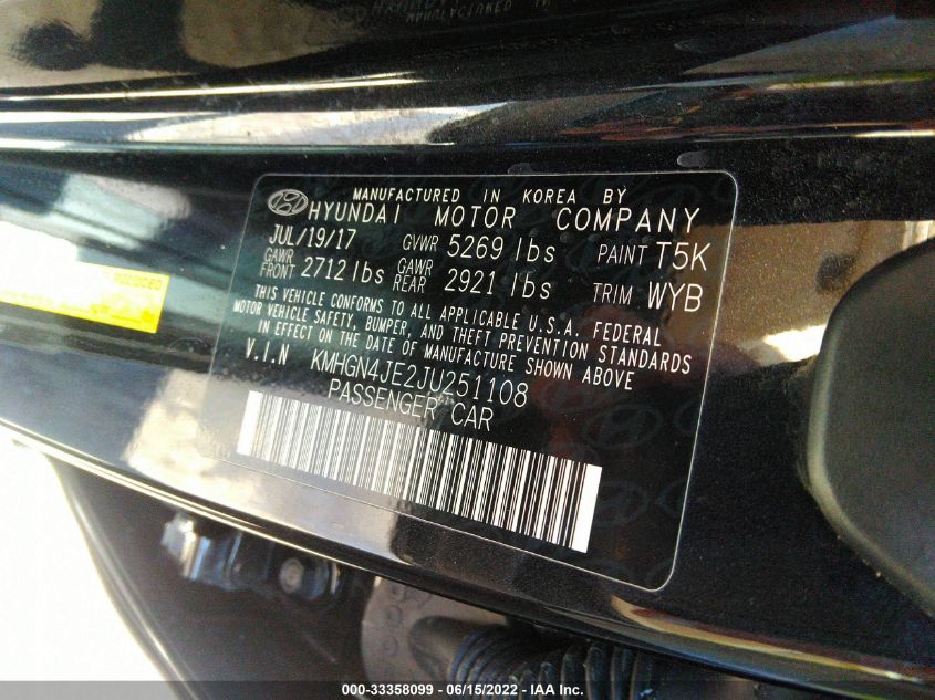 2018 GENESIS G80 3.8L KMHGN4JE2JU251108