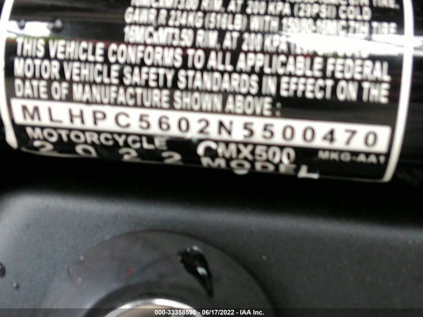 2022 HONDA CMX500 MLHPC5602N5500470