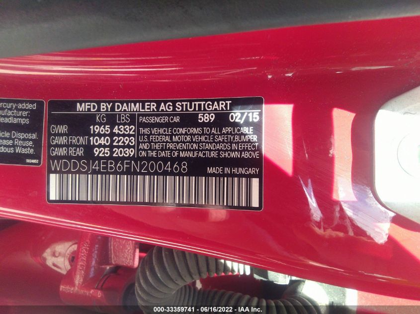 2015 MERCEDES-BENZ CLA 250 - WDDSJ4EB6FN200468