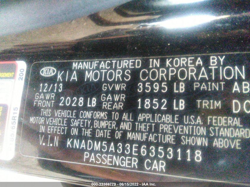 2014 KIA RIO LX KNADM5A33E6353118