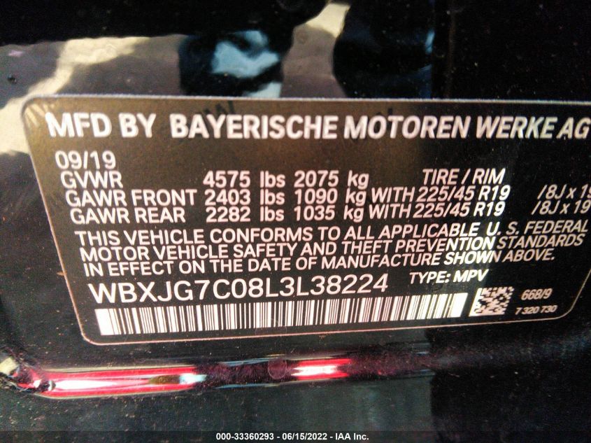2020 BMW X1 SDRIVE28I WBXJG7C08L3L38224