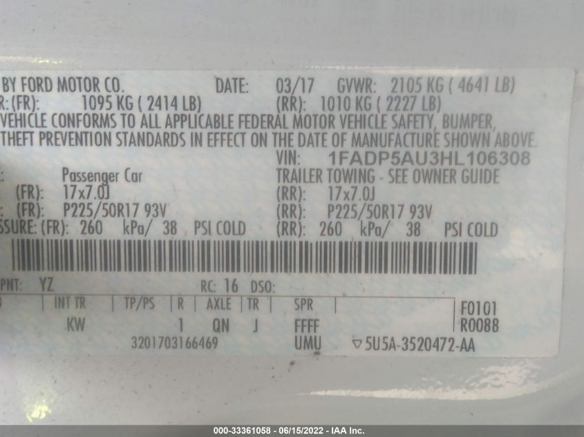 2017 FORD C-MAX HYBRID SE 1FADP5AU3HL106308