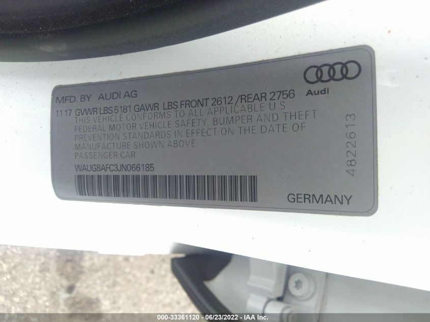 2018 AUDI A6 PREMIUM PLUS WAUG8AFC3JN066185