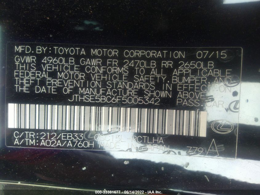2015 LEXUS RC 350 JTHSE5BC6F5005342
