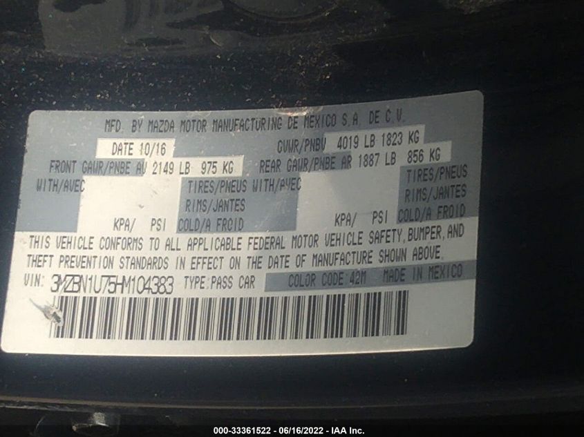 2017 MAZDA MAZDA3 4-DOOR SPORT 3MZBN1U75HM104383