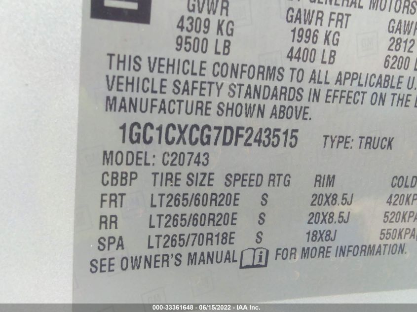 2013 CHEVROLET SILVERADO 2500HD LT 1GC1CXCG7DF243515