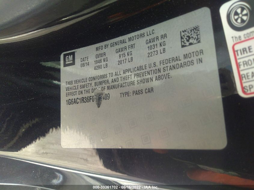 2015 CADILLAC ATS COUPE PERFORMANCE RWD 1G6AC1R36F0105409