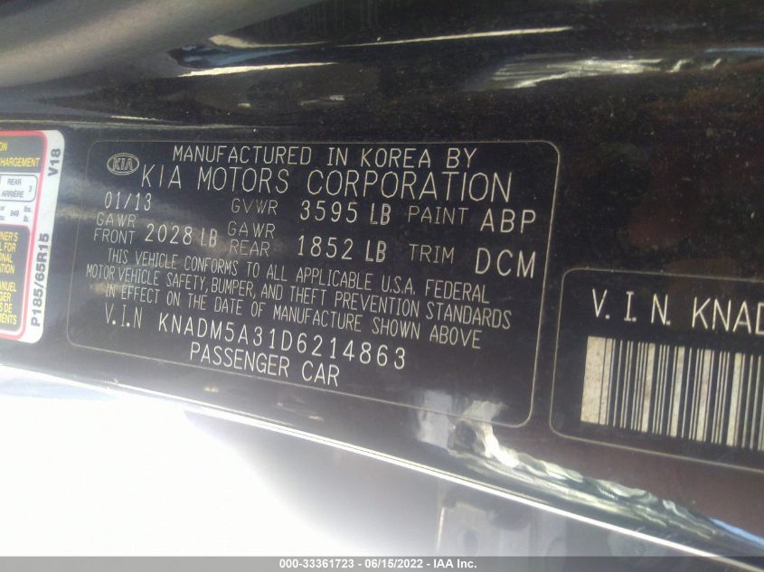 2013 KIA RIO LX KNADM5A31D6214863