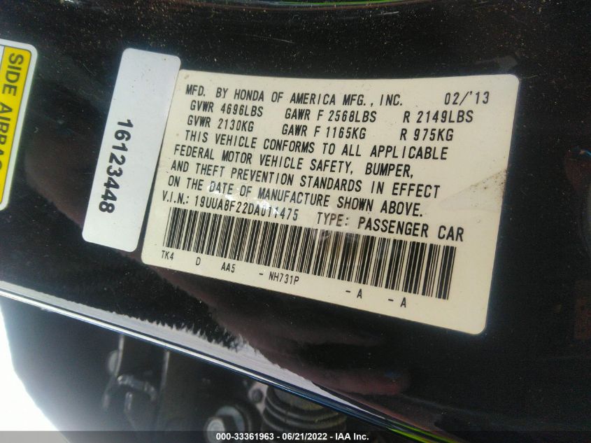 2013 ACURA TL 19UUA8F22DA011475