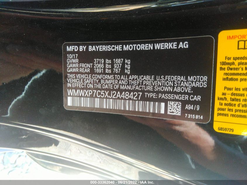 2018 MINI HARDTOP 2 DOOR S WMWXP7C5XJ2A48427