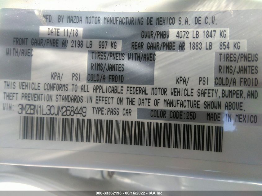 2018 MAZDA MAZDA3 5-DOOR TOURING 3MZBN1L30JM268449