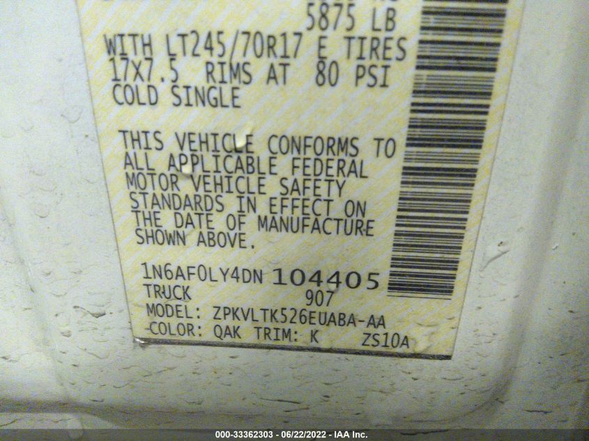 2013 NISSAN NV SV 1N6AF0LY4DN104405
