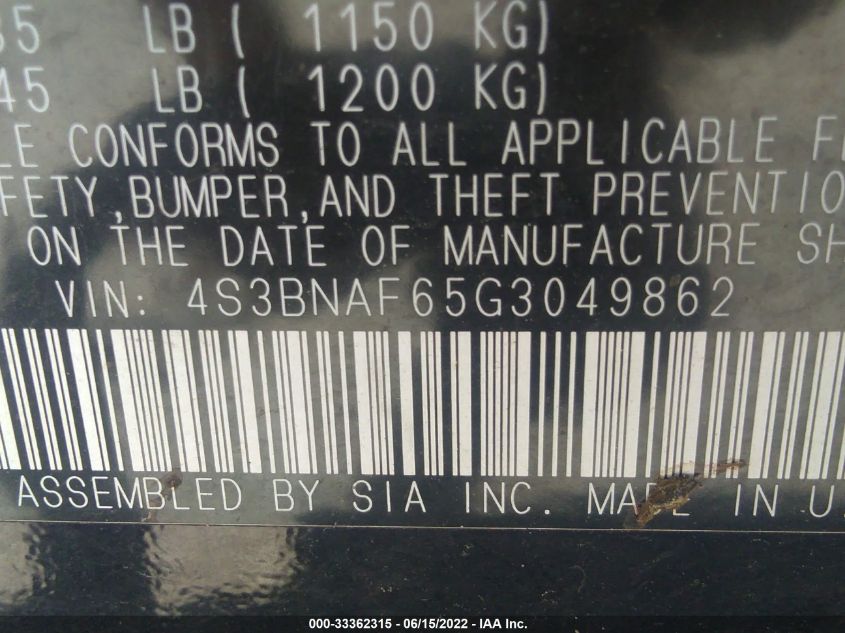 2016 SUBARU LEGACY 2.5I PREMIUM 4S3BNAF65G3049862