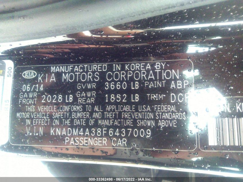 2015 KIA RIO LX KNADM4A38F6437009