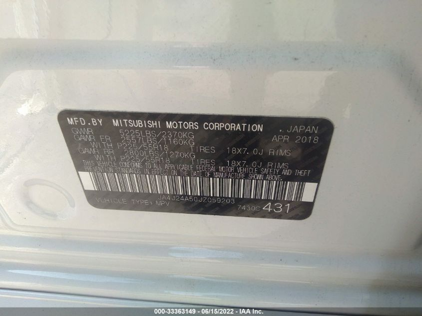 2018 MITSUBISHI OUTLANDER PHEV SEL/GT JA4J24A50JZ059203