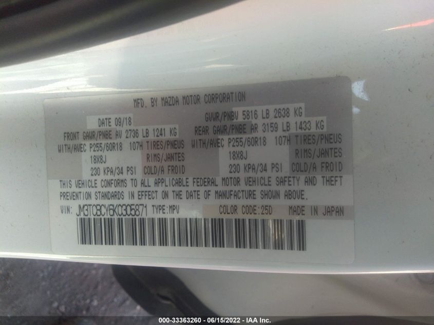 2019 MAZDA CX-9 TOURING JM3TCBCY6K0305871