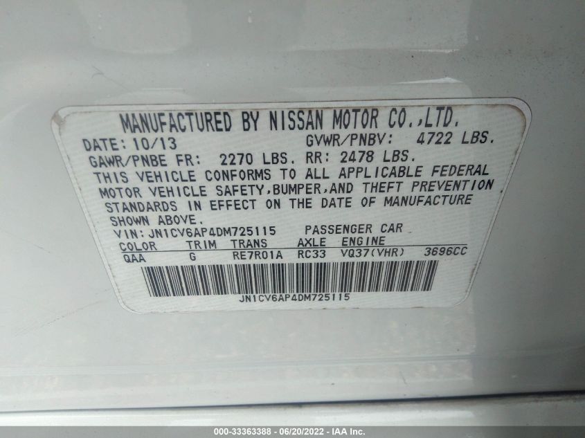 2013 INFINITI G37 SEDAN JOURNEY JN1CV6AP4DM725115