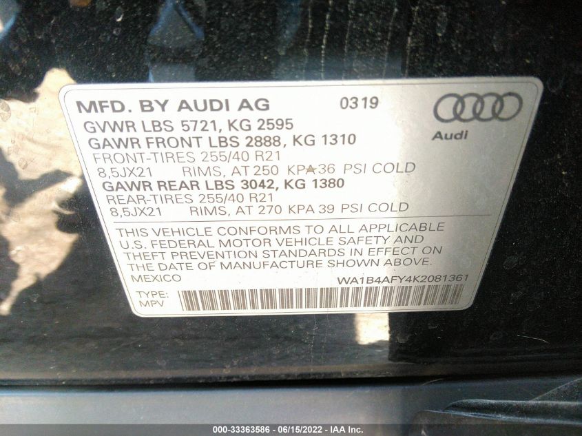 2019 AUDI SQ5 PREMIUM PLUS WA1B4AFY4K2081361