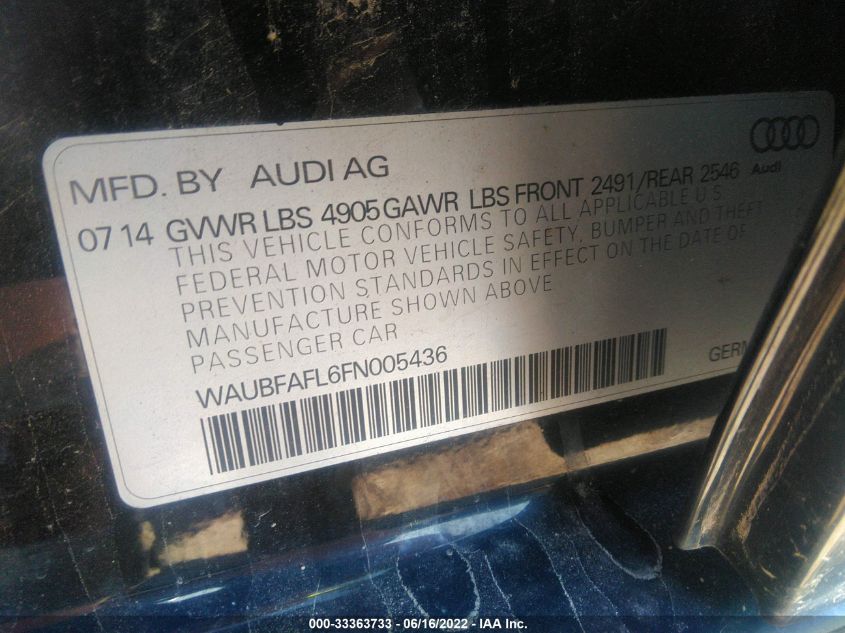 2015 AUDI A4 PREMIUM WAUBFAFL6FN005436