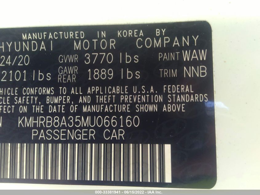 2021 HYUNDAI VENUE SE KMHRB8A35MU066160