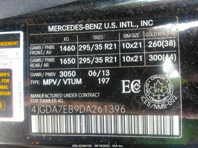 2013 MERCEDES-BENZ M-CLASS 63 AMG 4JGDA7EB9DA261396