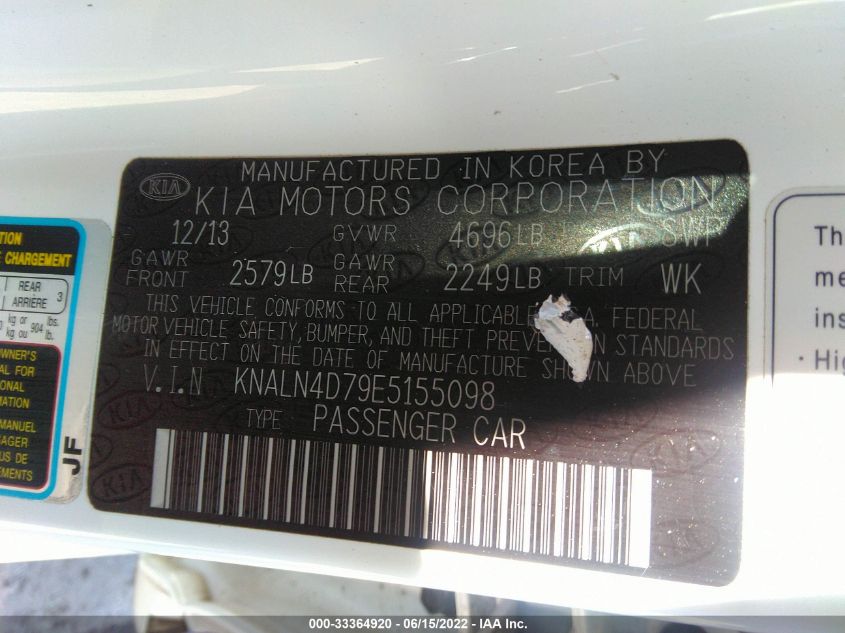 2014 KIA CADENZA LIMITED KNALN4D79E5155098