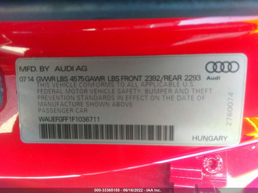 2015 AUDI A3 2.0T PREMIUM PLUS WAUEFGFF1F1036711