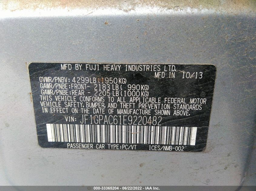 2014 SUBARU IMPREZA WAGON PREMIUM JF1GPAC61E9220482
