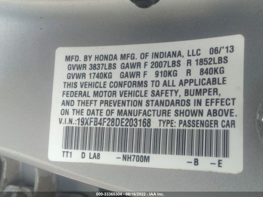 2013 HONDA CIVIC HYBRID 19XFB4F28DE203168