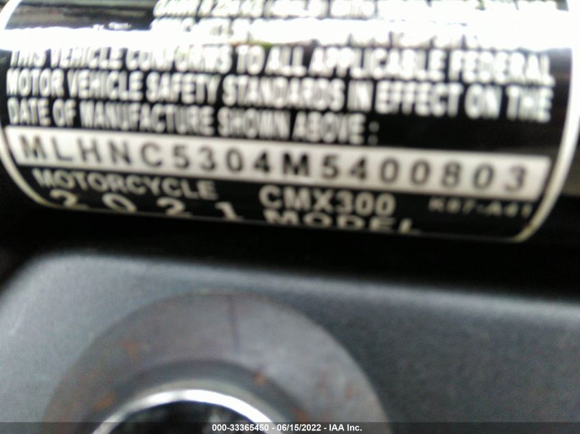 2021 HONDA CMX300 MLHNC5304M5400803