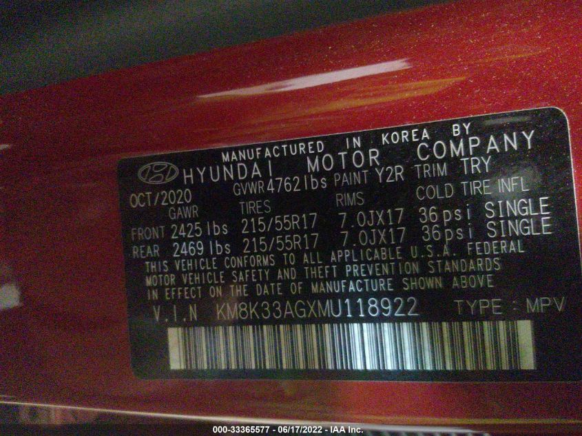 2021 HYUNDAI KONA EV LIMITED KM8K33AGXMU118922