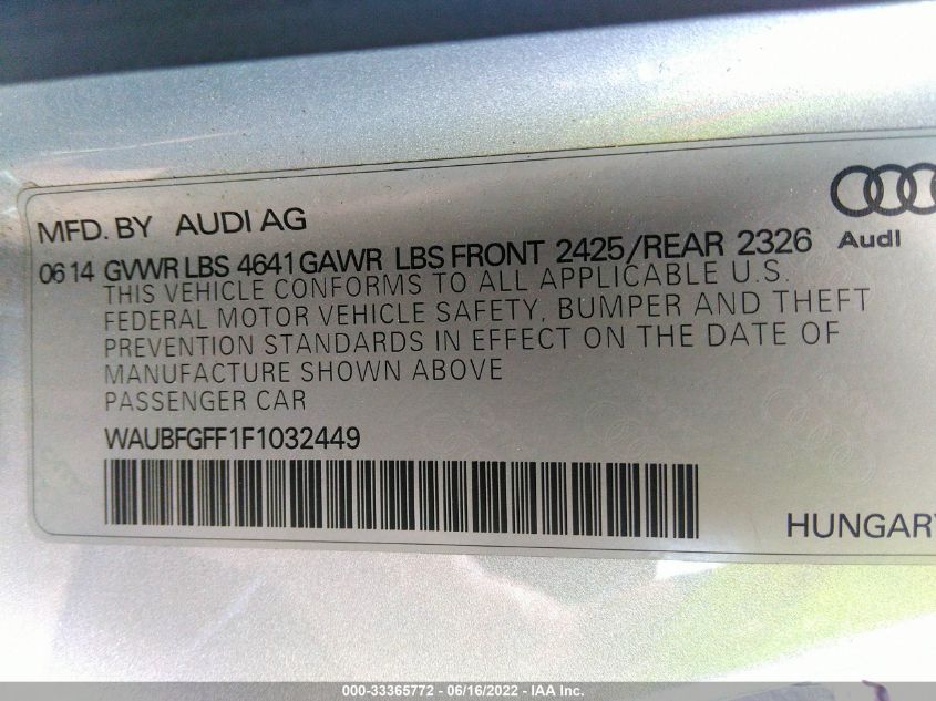 2015 AUDI S3/A3 2.0T PREMIUM PLUS WAUBFGFF1F1032449